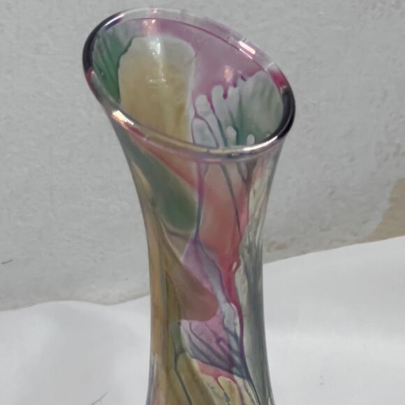 Rueven Nouveau Art Glass Co. Hand Painted Translucent Bud Vase 8" Tall - Picture 14 of 15
